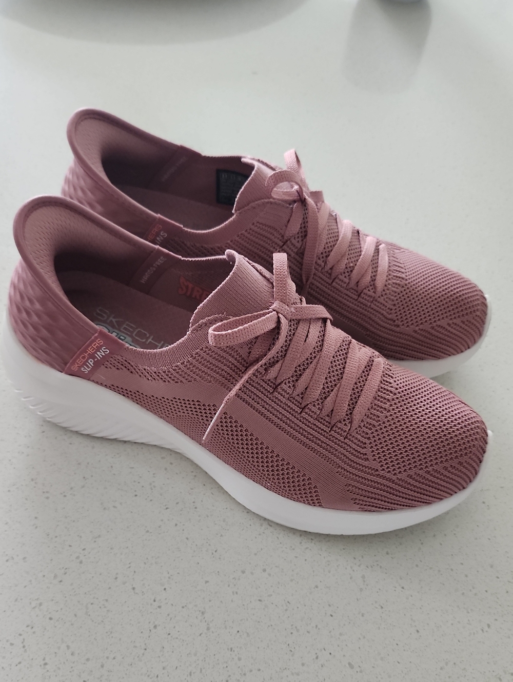 Skechers Women's Rose Pink Ultra Flex 3 Knit Slip-On Sneakers, 8.5